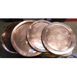 Four vintage copper trays