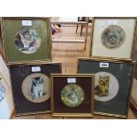 Audrey Lomas: five framed original studies of four cats and a Yorkshire terrier called Perky