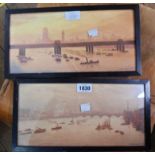 J.T. Burgess: a pair of small framed watercolours in sepia palette, depicting river Thames views