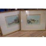 John Sanderson Wells: a gilt framed pair of pencil signed coloured hunting prints, one entitled Over