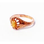 A hallmarked 375/9ct. rose gold citrine solitaire ring