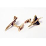 A pair of hallmarked 585 gold Concorde cufflinks with diamond chip windscreen and jets - JP - London