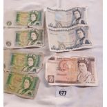 A Gill £10 banknote, two Somerset/Wellington £5 notes, three Somerset/Newton £5 notes, and a Page/
