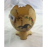 An ostrich egg made into a souvenir of Simon's Town with transfer printed and painted decoration