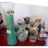 Eight pieces of assorted glassware including Caithness vases and scent bottle, Langham scent bottle,