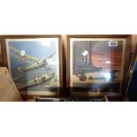 A pair of framed and glazed prints depicting First World War fighter planes from the Leach