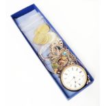 An anodised cased non-magnetic lever pocket watch - sold with 925 and other white metal jewellery