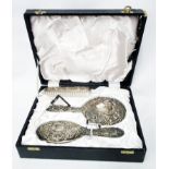 A boxed vintage Broadway silver backed hand mirror and brush set - Birmingham 1977 - case lid a/f