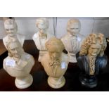 Six plaster busts of the great composers including Chopin, Handel, Schubert, etc.