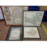 A Hogarth framed coloured map print of Somersetshire - sold with another of Rutlandshire and two