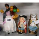 A Royal Doulton figurine HN 1843 Biddy Pennyfarthing, a Staffordshire pottery Toby jug and a