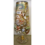 A large Jose Royo hand painted glass pedestal vase, decorated in coloured enamels and gilt depicting