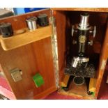 An old cased Baker monocular microscope