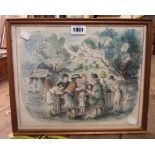 Valentine: a gilt framed ink and watercolour picture, entitled The Jumble Sale - signed and dated