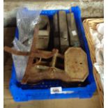 Various items including rebate planes, pulley block and scales (a/f)