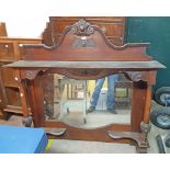 A 1.35m Victorian stained oak and mahogany top section from a mirror back sideboard with