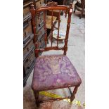 A late Victorian stained wood framed spindle back bedroom chair with remains of upholstery - old