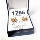 A pair of yellow metal simulated pearl stud ear-rings