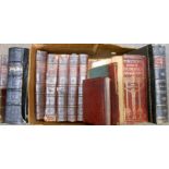 A box of assorted books including Mrs Beeton's Household Management, Bible