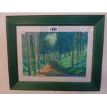 Stan Rosenthal: a green painted framed watercolour entitled Stepaside Woods - 18.5cm X 26.5cm