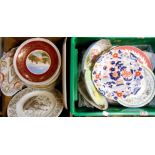 Two boxes containing assorted plates