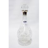 A cut glass baluster shaped decanter and stopper with silver rim collar - Birmingham 1997