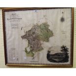 A gilt framed antique Greenwood & Co. hand coloured map print of the county of Westmoreland