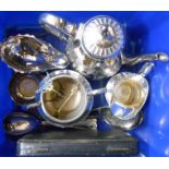 A quantity of silver plated items including coffee pot, cream jug, sauce boat and salad servers,