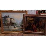 Burnett: a gilt framed vintage oil on canvas, depicting a typical Parisian street scene - signed -