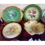 A majolica bread plate - sold with another, a Royal Devon cress strainer and stand, and a glass