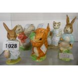Four Beswick Beatrix Potter figurines, Peter Rabbit, Squirel Nutkin, Mrs Flopsy Bunny, Timmy