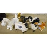 An Adderley bone china Sealyham terrier, a Beswick black faced ewe and lamb, Beswick Corgi,