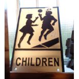 A reproduction painted cast iron Children sign