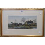 S. Hart: a gilt framed watercolour, depicting a farmstead with figure on a track and buildings