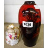 A Royal Doulton flambe landscape vase (a/f) - sold with a Royal Doulton small ewer decorated with