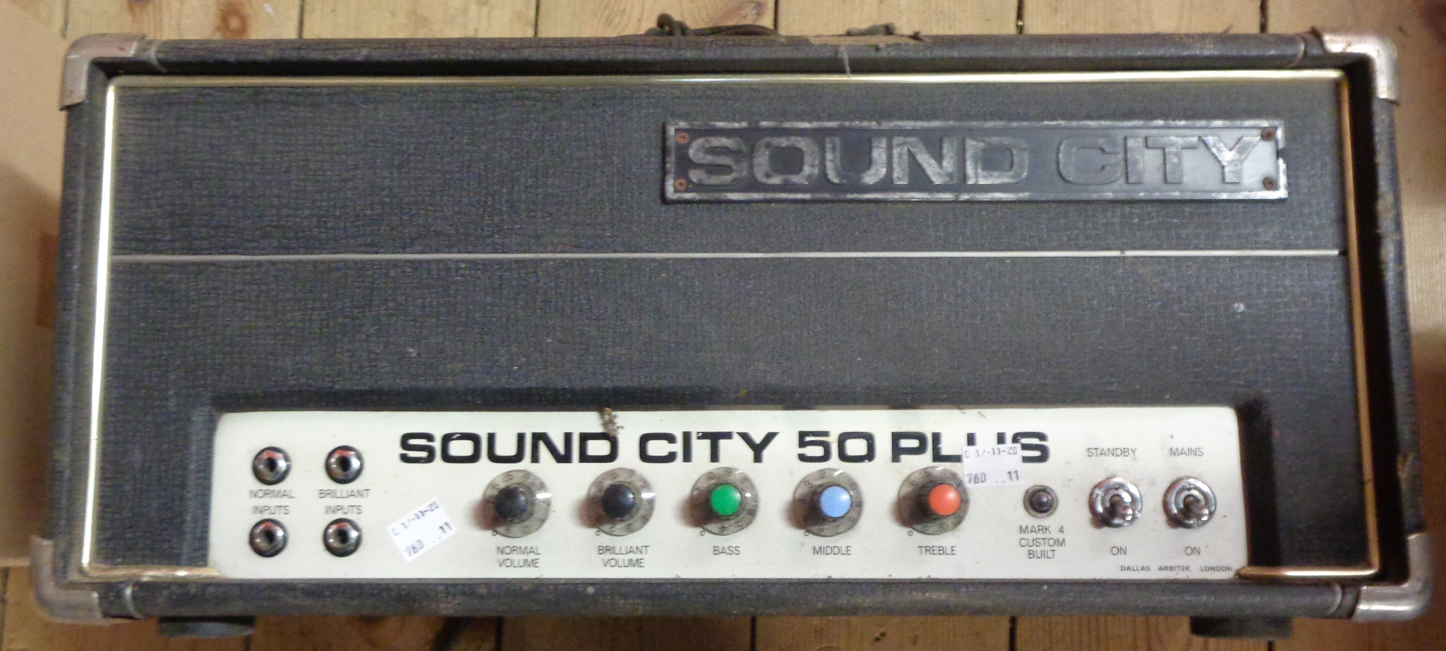 A vintage Sound City 50 Plus valve amplifier