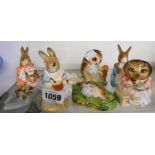Eight Royal Albert Beatrix Potter figurines, Peter Rabbit Cooking, The Old Woman Who Lived in a