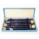 A boxed set of six vintage oriental marked sterling/950 sipper spoons with long bamboo effect stems,