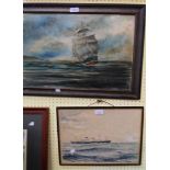 W.Durden: a framed oil on board naive maritime painting, depicting sailing vessel and figures in a