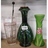 An art pottery vase decorated with streaky glaze in the Dresser Linthorpe manner - sold with a green