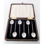 A cased set of six silver coffee bean spoons - Birmingham 1927