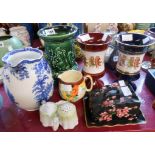 Assorted ceramics including Crown Devon Art Deco painted jug, Doulton Madras jug, SylvaC vase, etc.