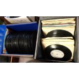 Two cases containing mainly unsleeved 1960's and 70's vinyl 45rpm singles including T-Rex,