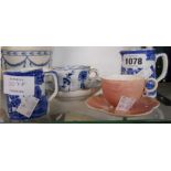A Meissen blue and white demitasse cup and saucer, a Coalport pink ground demitasse cup and