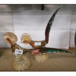 A pair of Murano glass pheasants with aventurine decoration