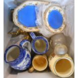 A box containing assorted ceramics including Royal Doulton Series ware, Art Deco decanter set,