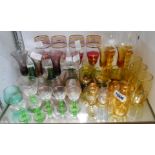 Assorted coloured and other glass drinking vessels