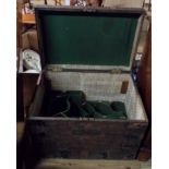 A 62cm antique iron bound oak silver chest with original fitted interior, the top marked Gen'l