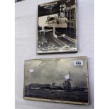 Two 1930's panel mounted photographs of H.M. Submarine Sunfish including launch - one stuck under