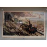 Terence Cuneo: a painted wood and hessian framed vintage limited edition coloured print, entitled